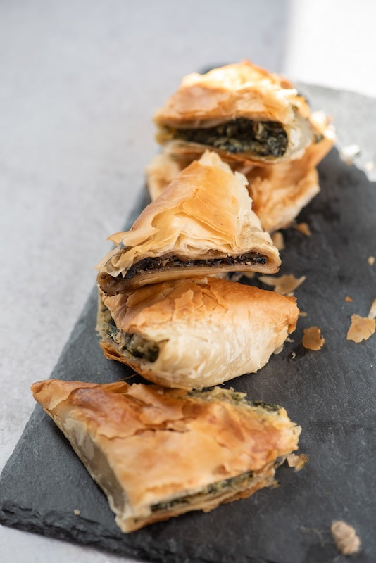 filo pie close up spanakopita